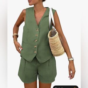 PRETTYGARDEN Women's Summer 2 Piece Outfits Sleeveless Matching Set - Green